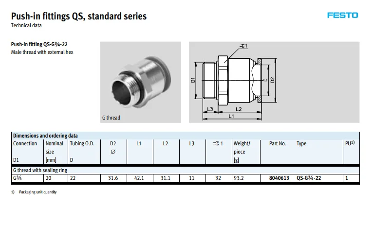 QS-6-4 153037 QS-8-6 QS-10-8 QS-12-8 QS-12-10 FESTO пуш-ап-быстроразъемные соединения QS стандартная серия разъем пневматический компонент инструменты воздуха