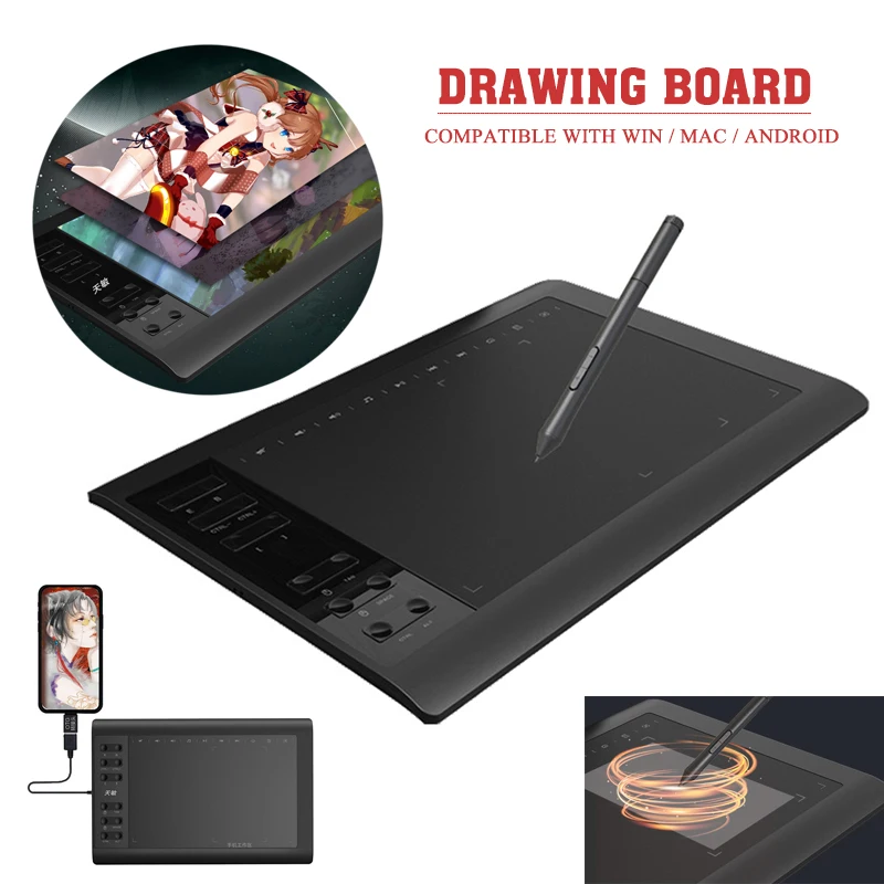 10*6 inches Digital Graphic Tablet Drawing Writing Pad with Pen Quick Reading USB Interface Support For Mobile / Tablet / Laptop