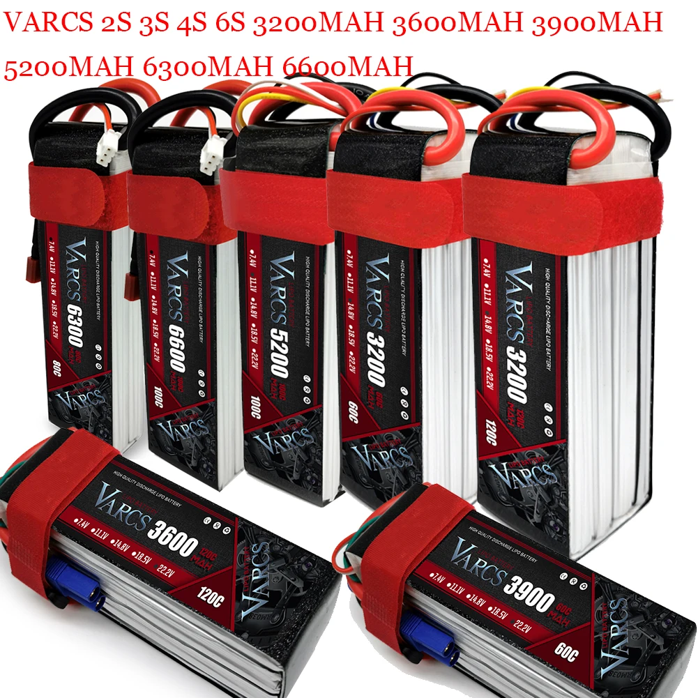 

VARCS Lipo Battery 2S 3S 4S 6S 3200MAH 3600MAH 5200MAH 6300MAH 6600 V 7,4 V 11,1 V 14,8 V T XT60 EC5 XT90 DEANS TRX XT150