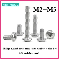 cross phillips pan round truss head with washer padded collar screw bolt 304 stainless steel pwm2m2 5m3m4m5 computer case screw