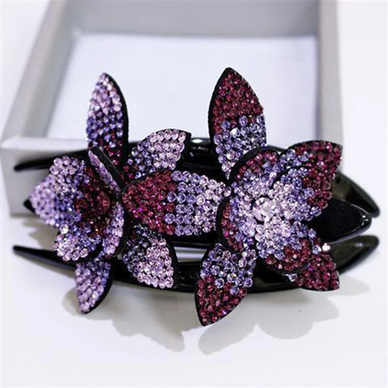 

1PC Rhinestone Flowers Hair Clip Duckbill Clips Hair Accessories For Women Ponytail Holder Barrettes Girls Elegant Hair Grab