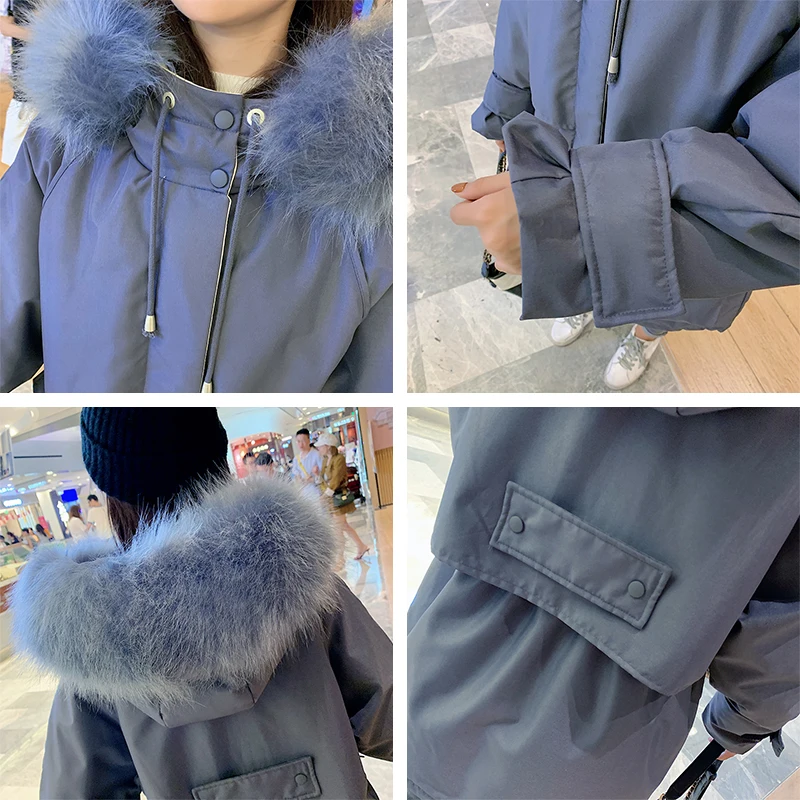 

Outdoors Women Winter Down Coat Long Hooded False Fur Windbreaker Loose 2020 New Female Down Jacket Big Pockets