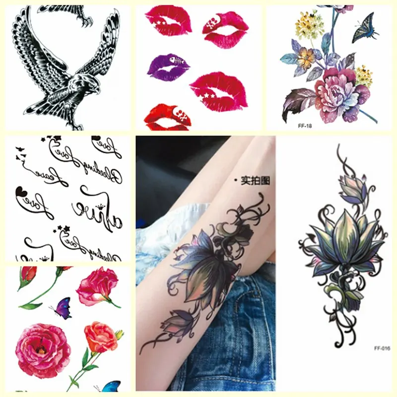 Цветок эскиз татуировки наклейки поддельные Водная передача безболезненные