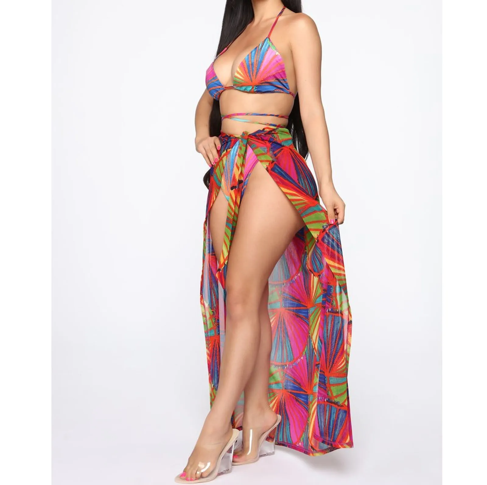 

2021 New Sexy fashion Tie dye strappy two-piece bikini split swimsuit Women Bikini Set Beachwear Swimwear Beach Bathing Suit