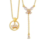 Медное ожерелье FLOLA с кулоном в виде бабочки и короны, короткая золотая цепочка с кристаллами, ювелирные изделия для женщин nkew89