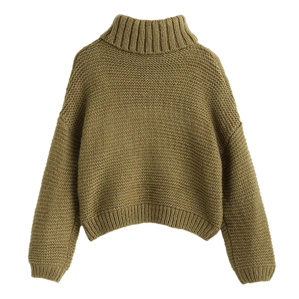 ZAFUL водолазка элегантный свободный Женский вязаный короткий свитер с высоким