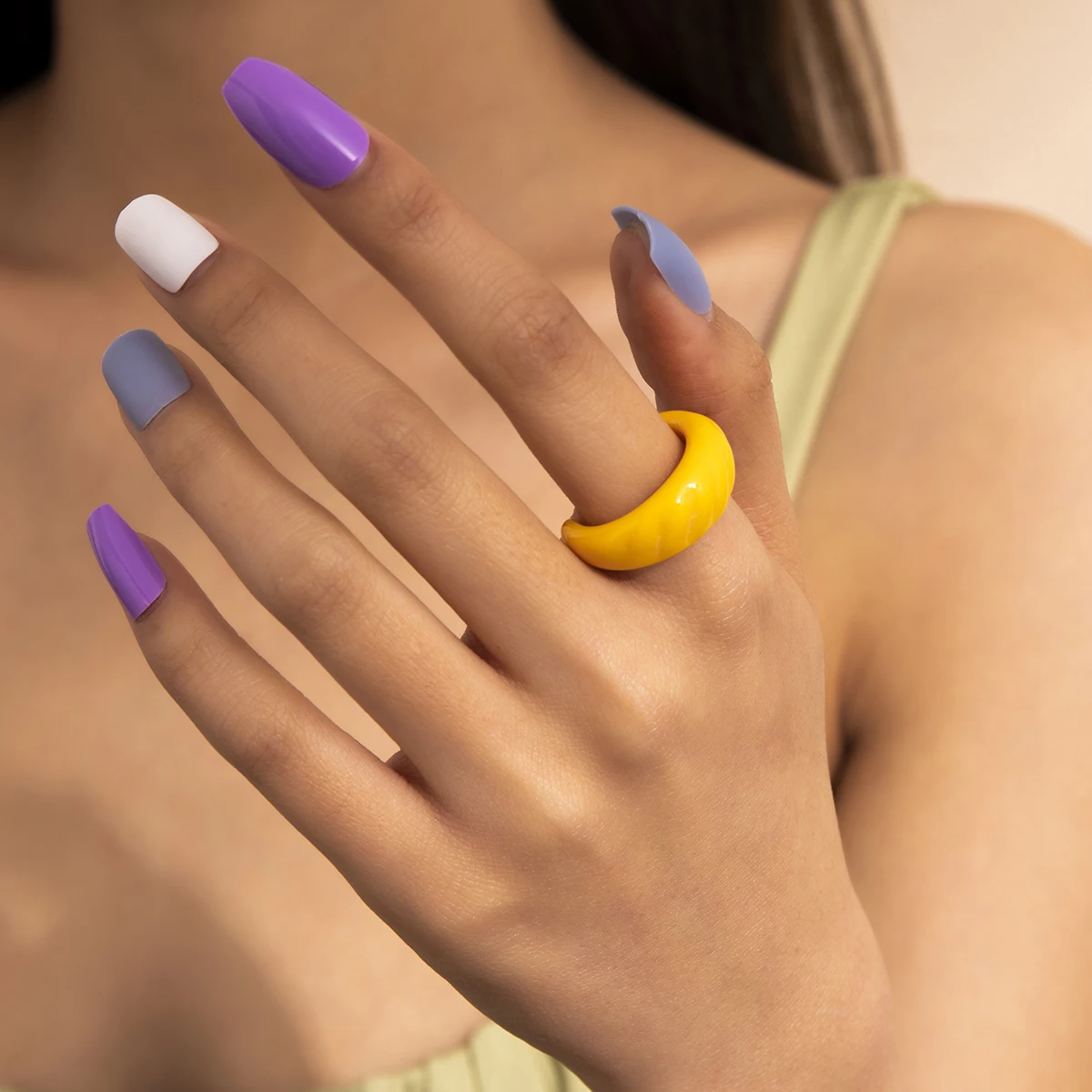 

SHIXIN Boho Acrylic Colorful Knuckle Rings for Women Trendy Couple Rings Finger Jewelry 2021 Fashion Stackable Signet Ring Gifts