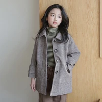 autumn winter elegant girls woolen jacket european style new kids plaid overcoat childrens casual coat fashion outerwear 6 14