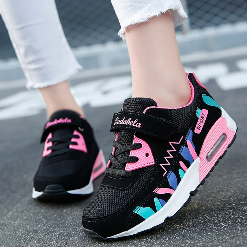 Air Cushion Kids Sport Shoes Girls Breathable Mesh Velcro Sneakers Teenager Gym Trainers Outdoor Casual Shoe Non-slipTennis | Детская