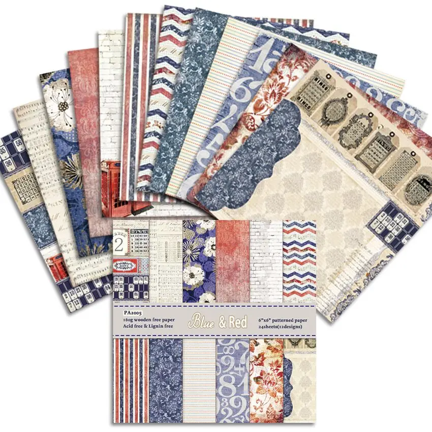 Сине-красная бумага для скрапбукинга упаковка из 24 листов бумажная подложка