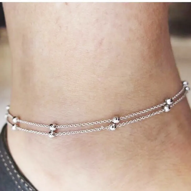 Модный и сокращенный двухэтажный ножной браслет индивидуальный спутниковый на