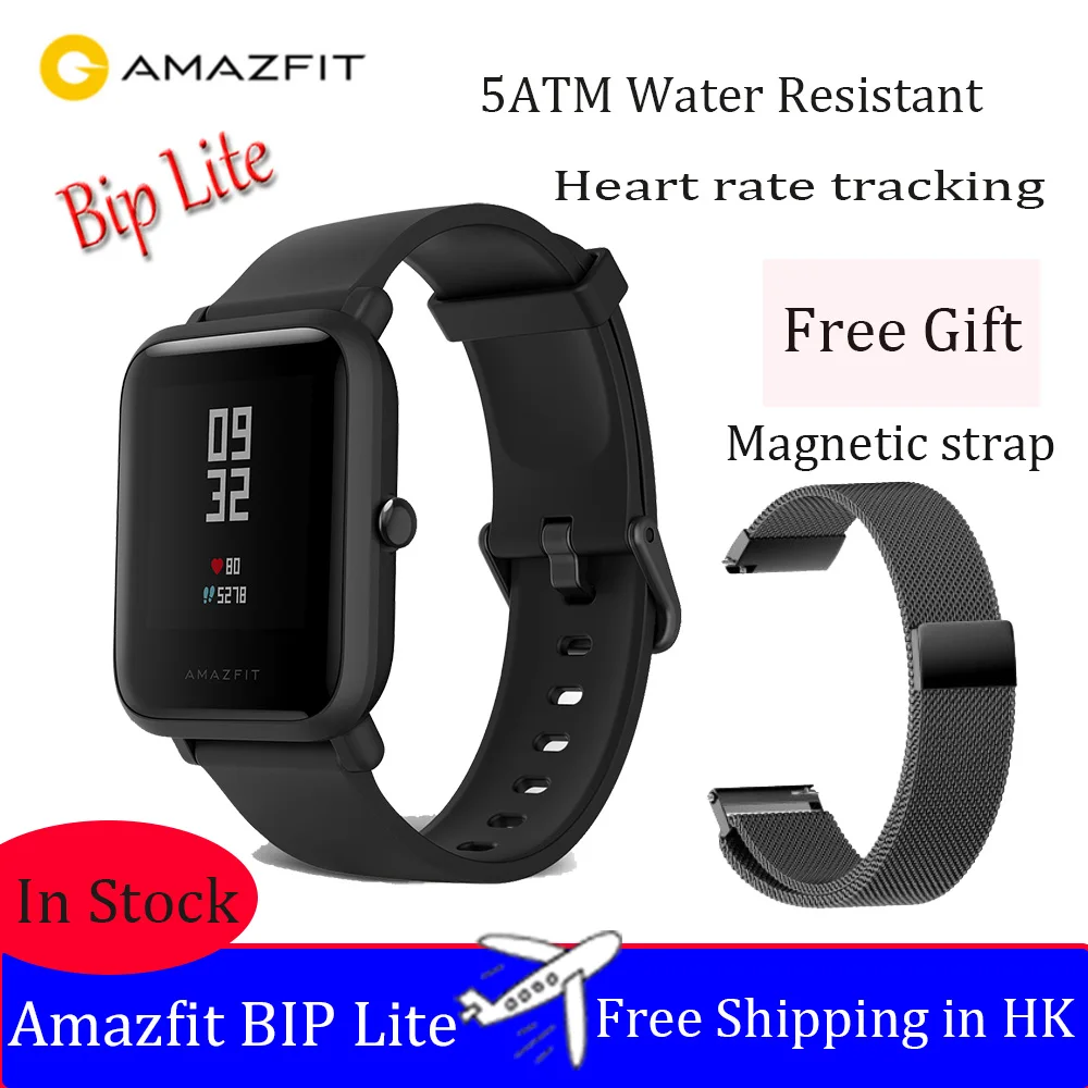 Black Amazfit Bip lite многоязычные Смарт-часы Пульс 45 дней Срок службы батареи 3 АТМ водонепроницаемые спортивные часы - Цвет: Black