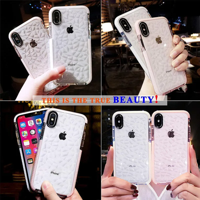 

Diamond Pattern Transparent Luxury Case for Apple iPhone 12 Mini 11 Pro XS Max XR 7 8 6 Plus 5 5s Soft TPU Shockproof Case Cover