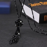 korean long tassel crystal beads necklace for women sweater chain beaded link simple black red fashion jewelry