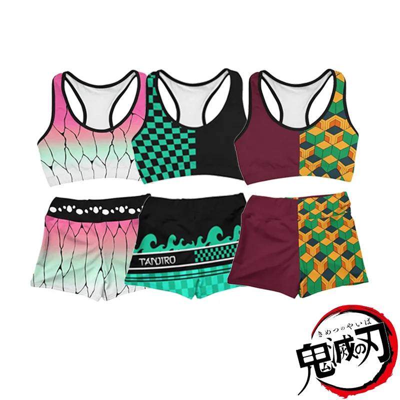

Anime Demon Slayer Kimetsu No Yaiba Cosplay Costume Zenitsu Kamado Nezuko Uniform T Shirt Crop Top Skirt Anime Dress Sportswear