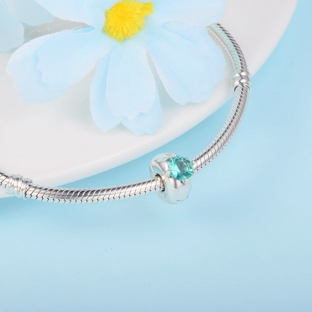 Fit Pandora Bracelets Green Round Solitaire Clip Charm Silver 925 Original Beads for Jewelry Making Sterling Charms Bead | Украшения и