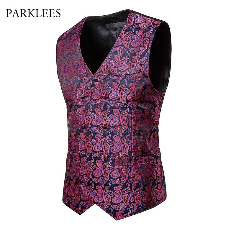 Деловой мужской темно синий жилет с узором пейсли 2019 брендовый приталенный v