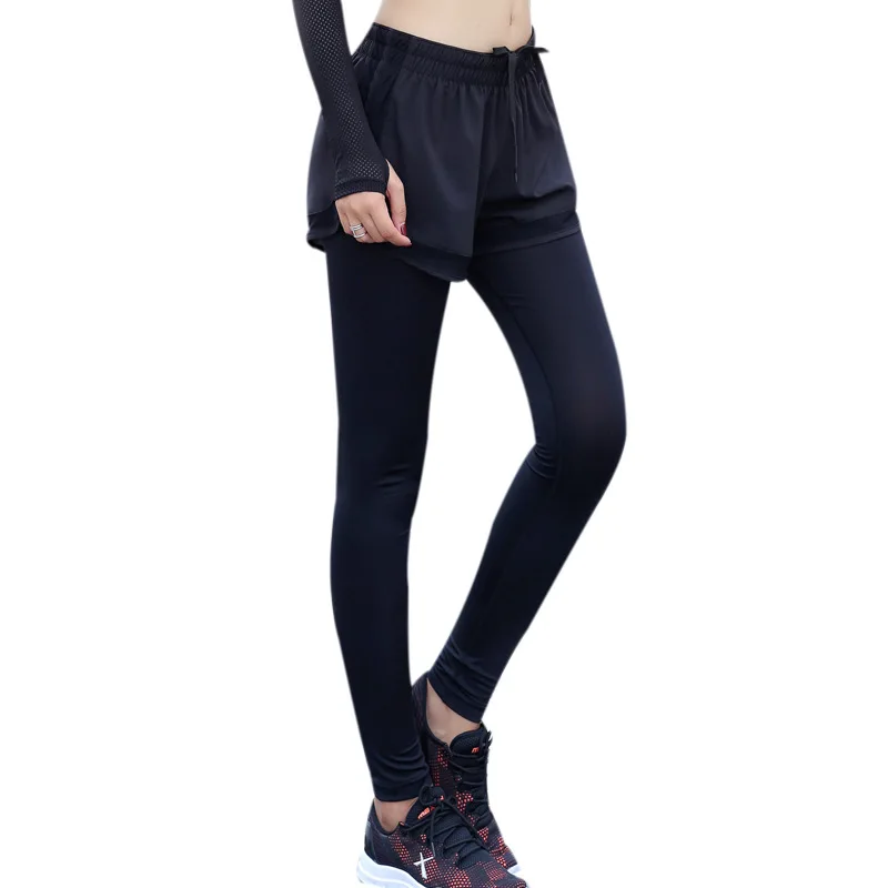 

New Arrival Women Yoga Pants Fake Two Pieces Stretchy Breathable Running Cycling Exercise Trousers Fitness Slim Fit Leggings