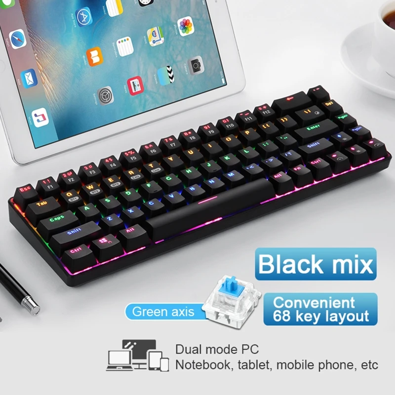 

68 Keys Bluetooth 5.0/2.4G/Wired Three Connection Mode Type-C LED Backlit Mechanical Keyboard for PC Desktop Laptop Mac