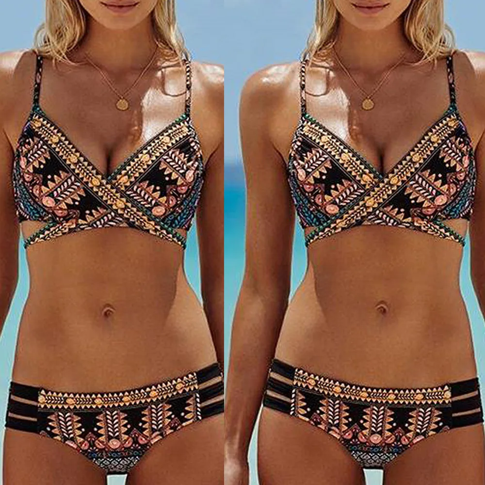 

Sexy Bandage Aztec Biquini String Strappy Swim Wear Bathing Suit Swimsuit Women Brazilian Push-Up Padded Bikini Swimwear #YJ