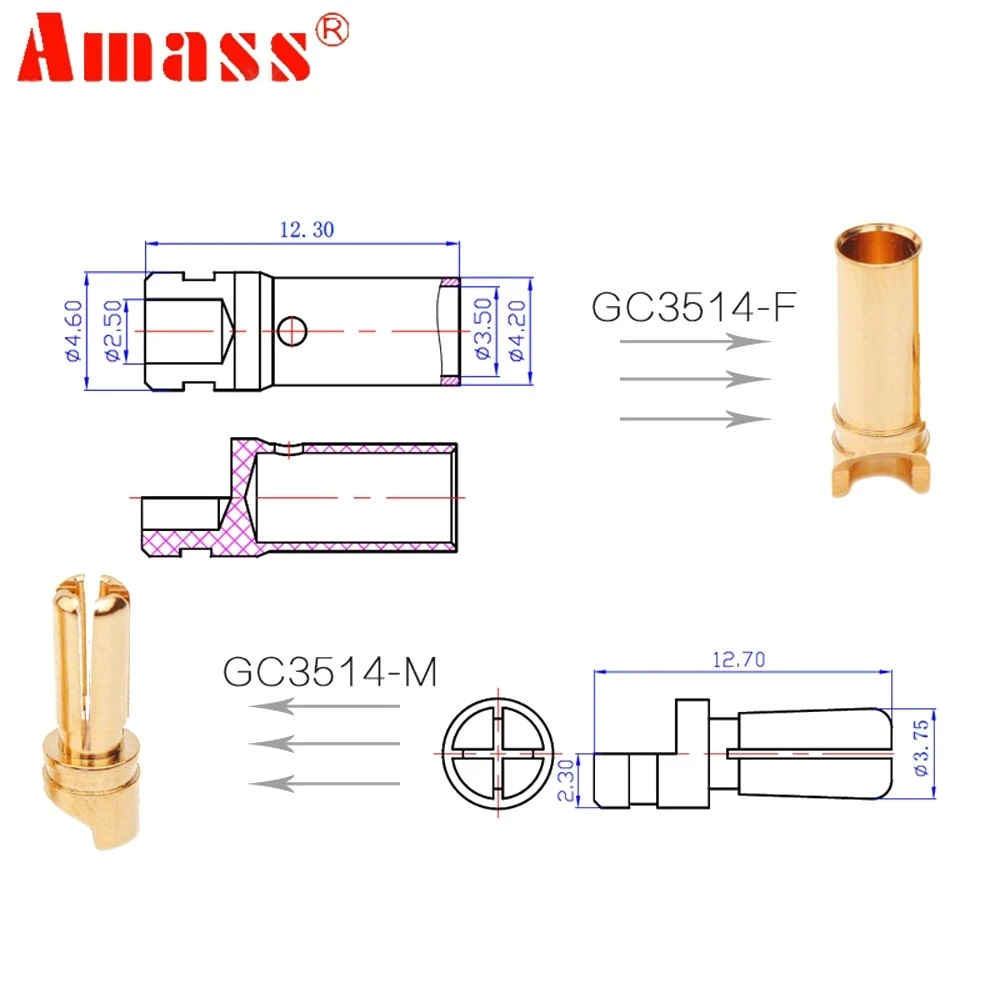 20 шт лот amass gc 3514 35 мм золотой патруб