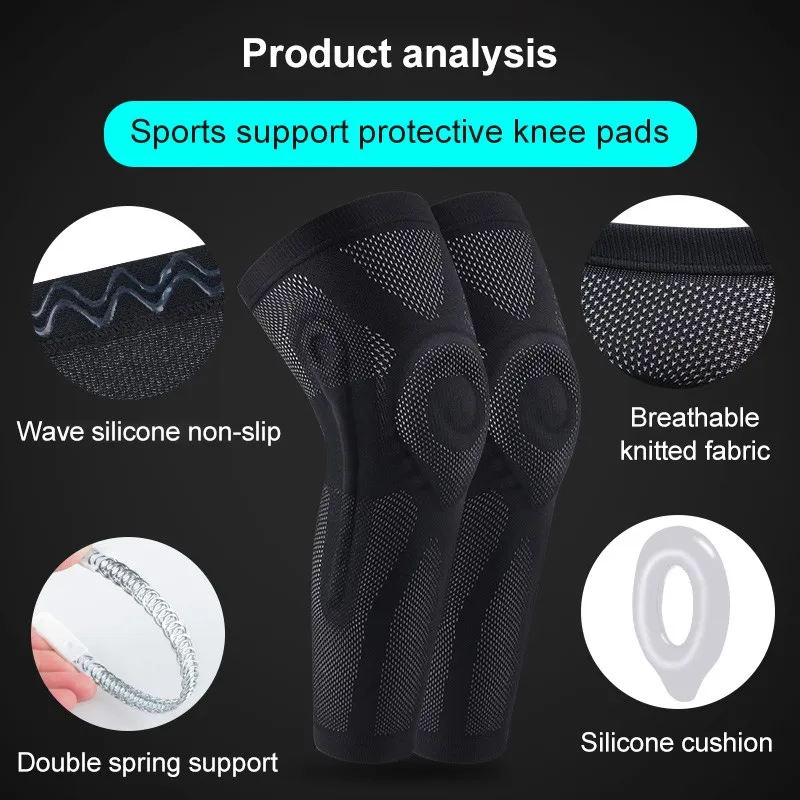 

2020 Long Knee Pad Sleeve Anti-slip Breathable Knitted Leg Support Protector Gym Basketball Fitness Sportswear Accessories
