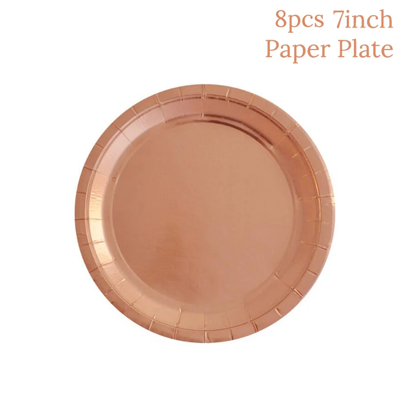 8pcs 7inch plates MEIDDING/вечерние одноразовые столовые приборы цвета розового золота; соломинки для чашек шампанского; декор для вечеринки в честь первого дня рождения; вечерние принадлежности для малышей - Цвет: 8pcs 7inch plates