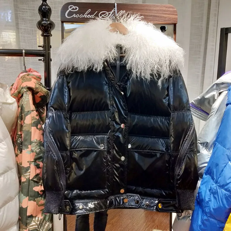 Зимняя женская пуховая куртка 2019 на белом утином пуху женское Свободное пальто с