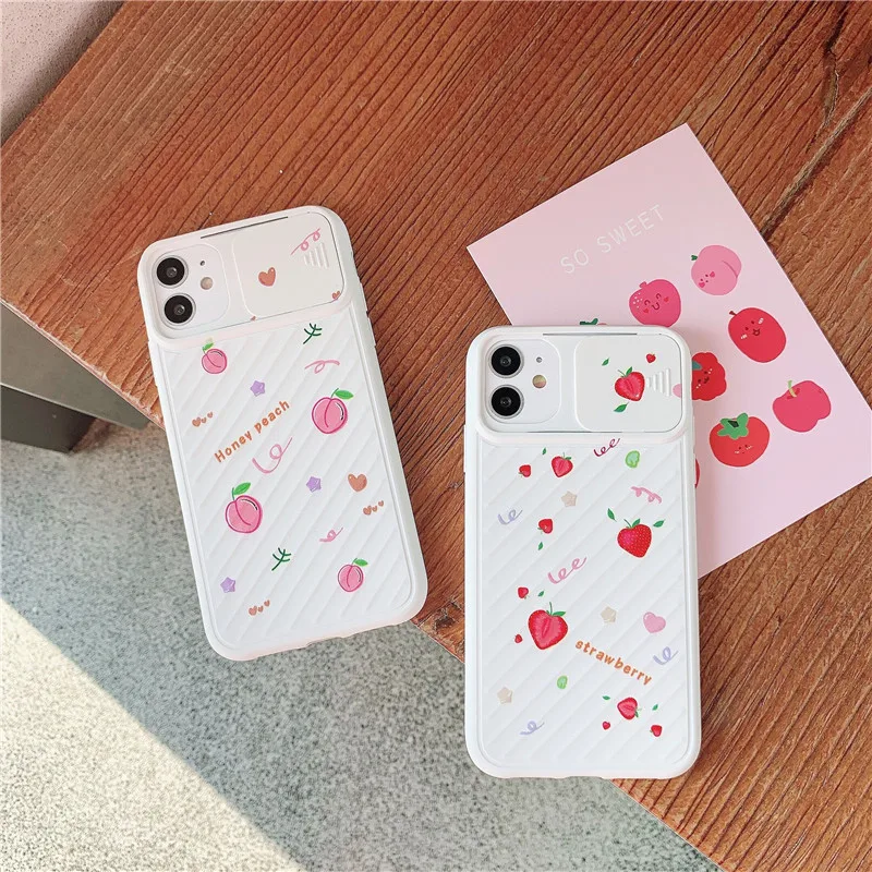 

Cute Cartoon Camera Phone Case For iphone 12 11 Pro Max 7 8 plus XR X XS max SE 2 Cover Funny Cute Strawberry Peach Soft Cover