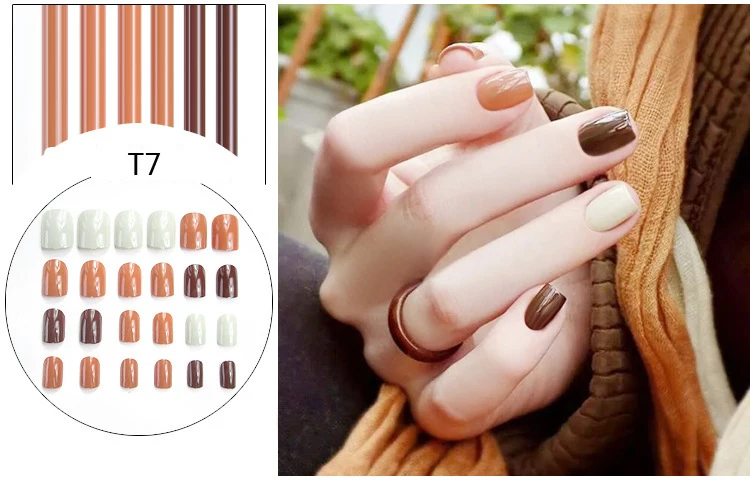 Лидер продаж 2019 накладные ногти хаки телесного цвета мраморный гроб плоские