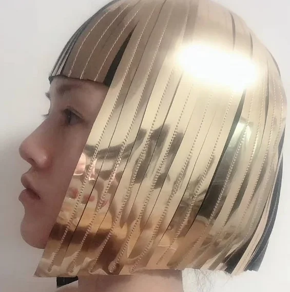 Золотой Клеопатра металлический парик hairdress в хроме или золото египетская богиня парик Боб-парик bobcut головной убор - Цвет: Золотой