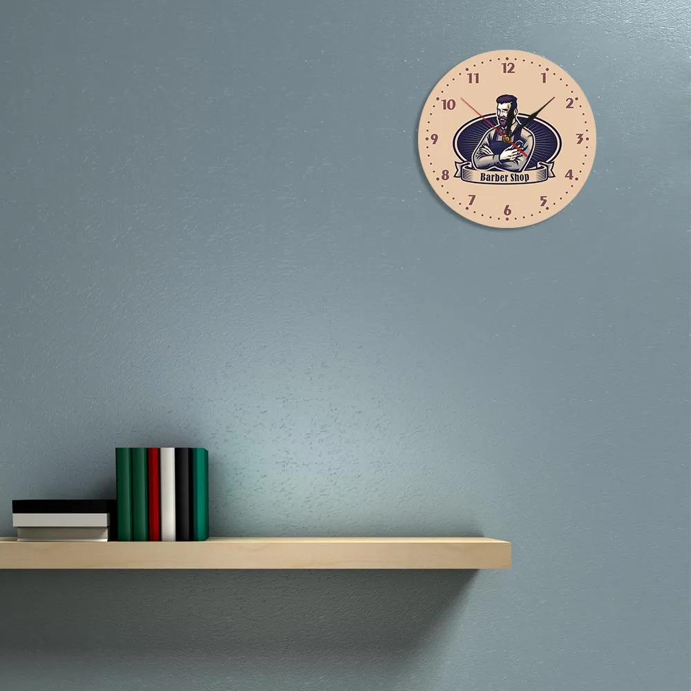 Ретро человек пещера парикмахер рекламный знак магазина настенные часы стрижка