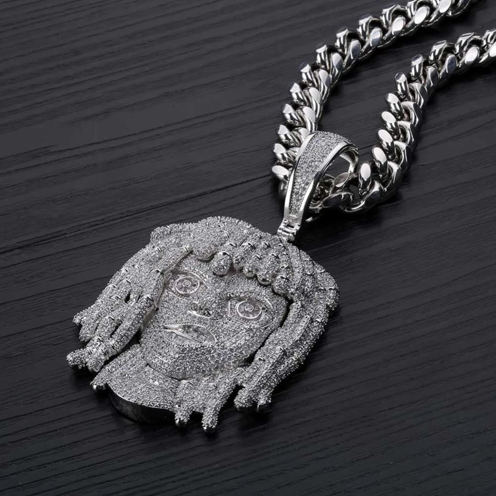 Серебряное микро ожерелье с кулоном из Кубического циркония Lil Pump с 10 мм кубинской цепочкой, Мужская цепочка в стиле хип-хоп, ювелирное изделие, подарок