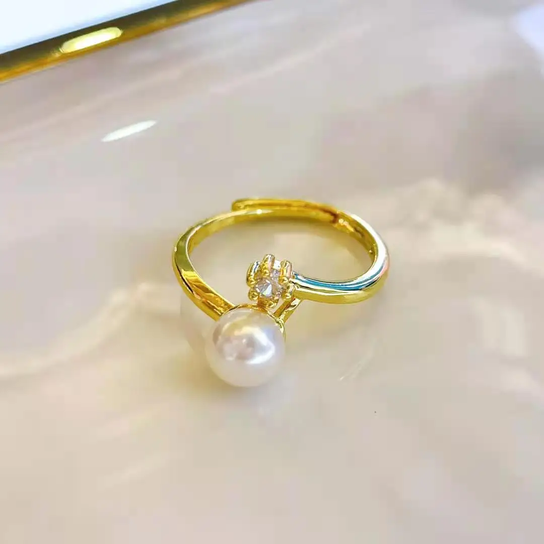 

2021 New Fashion 10-11mm 5A Pearl Ring Princess Ring 14k Gold Injection Finger Ring For Women Jewelry Girl Gift