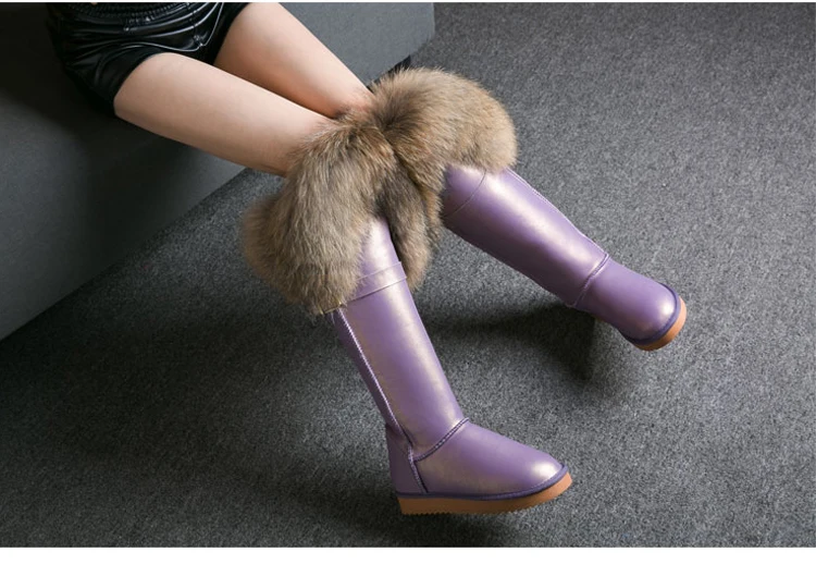 ; модные высокие зимние сапоги; botas mujer; женская зимняя обувь из натуральной кожи с натуральным лисьим мехом;