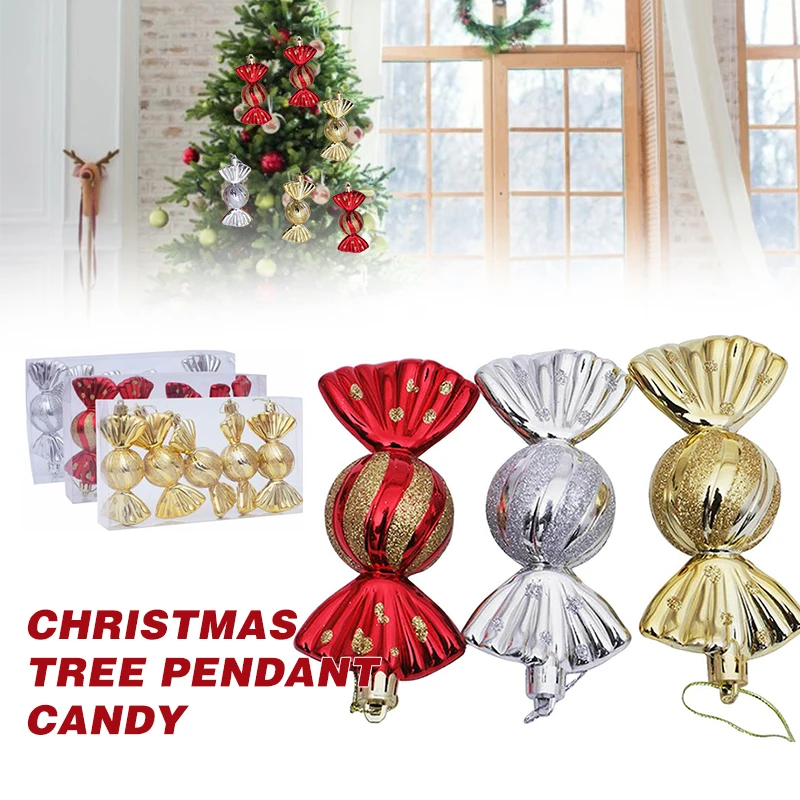 

5 шт., Рождественский кулон в виде дерева в форме конфет, украшение из красного и серебряного цветов, украшение из конфетного тростника для д...
