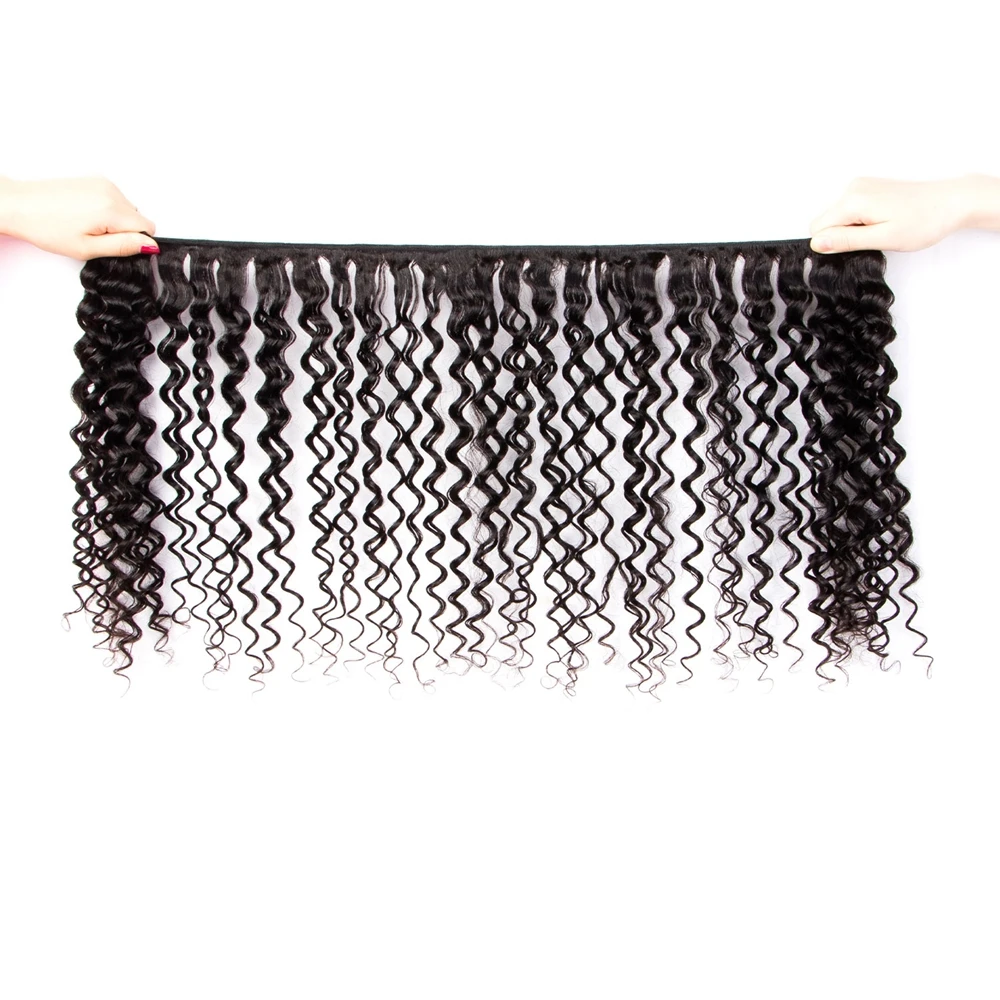 Бразильские глубокая волна 3 пучка с фронтальным кружевом Закрытие Remy 100%