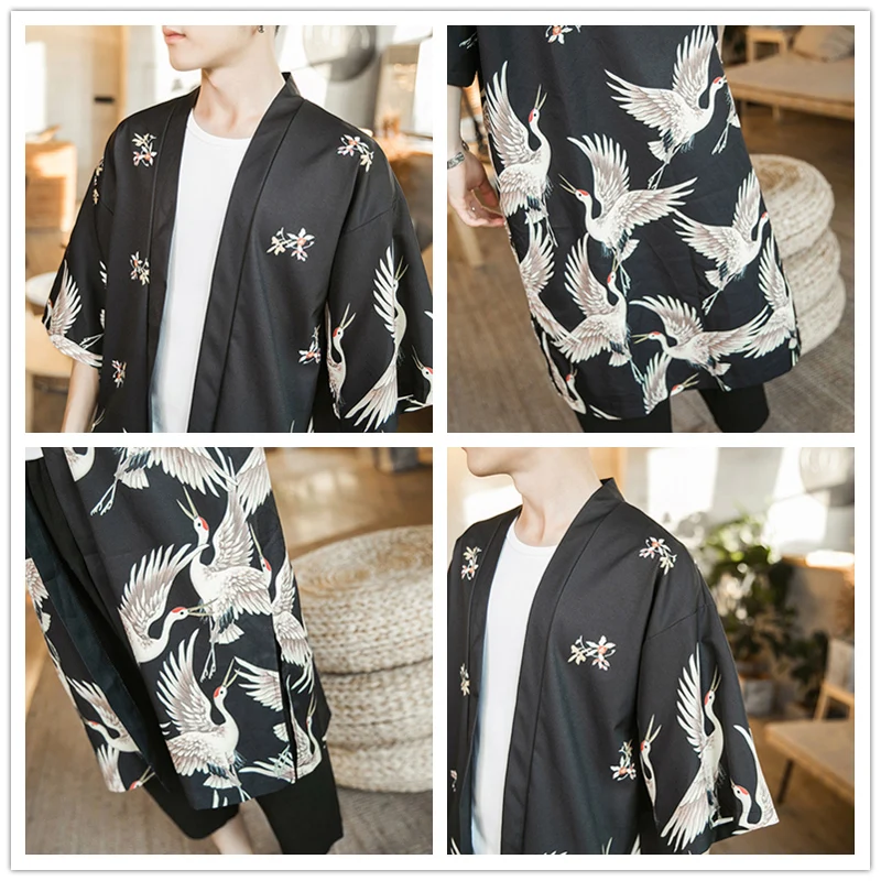 JDDTON мужские кимоно модные куртки длинный кардиган Традиционная японская верхняя