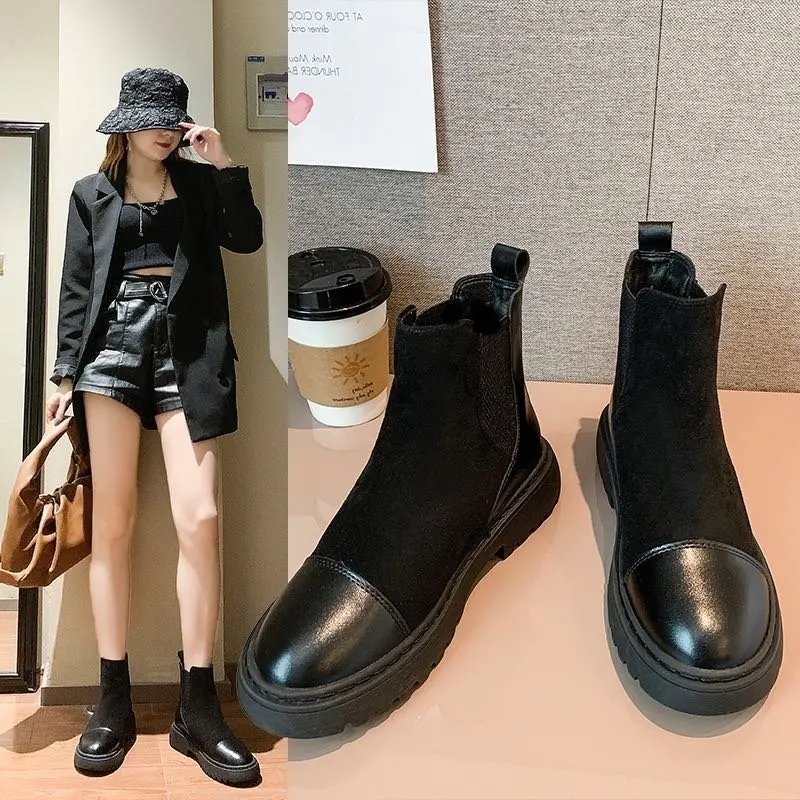 Ботинки Martin на толстой подошве с круглым носком Новый британский стиль Челси