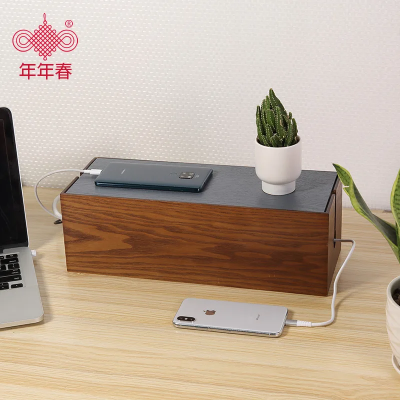 Pаспродажа Пасторальная простая деревянная настольная розетка для кабеля питания для гостиной и офиса, коробка для хранения