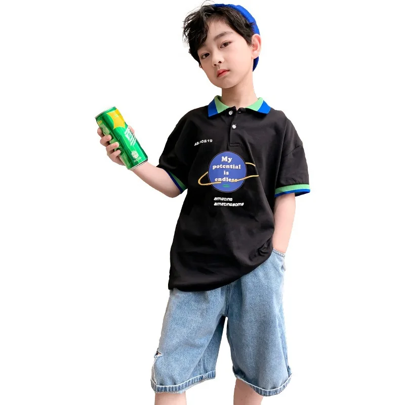 

Lapel Spring Autumn Boys Clothing SuitsT-shirt + Shorts 2pcs/Set Kids Teenager Outwear Sport School Outfits Tracksuit High Qual