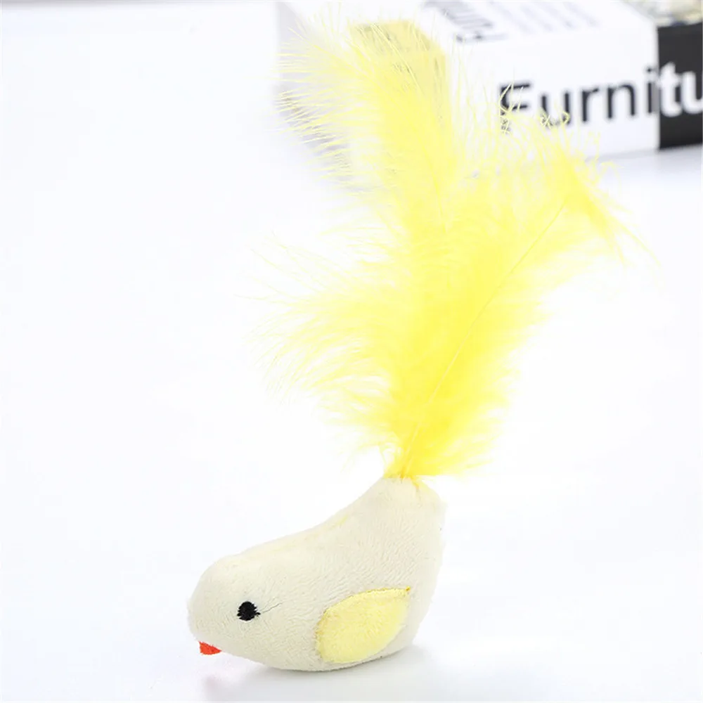 Игрушка для кошек плюшевая разноцветная птица с перьями товары питомцев