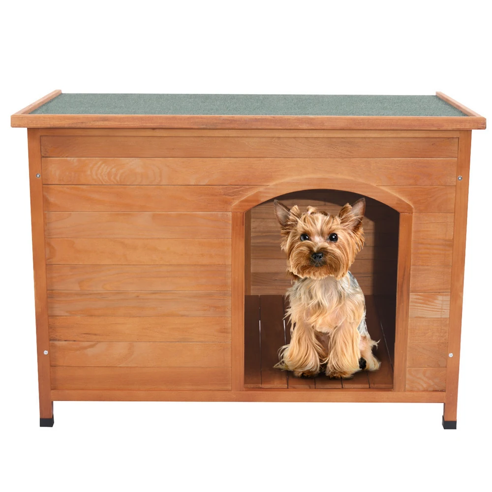 

Wood Dog House Outdoor Waterproof Pet Shelter Natural Wood Color with Openable Roof[US-Stock]