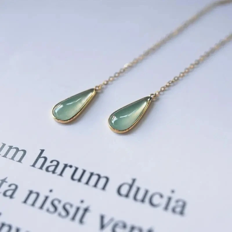 

Original Design Gao Bing Chalcedony Hanging Earrings Water-Drop Eardrops Women's Clear Water Earrings Inlaid with S925 Sterling