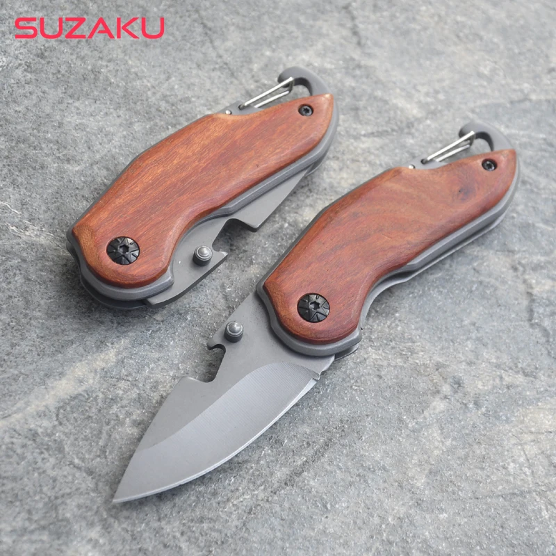 

160mm Mini Damascus Knives Keychain Survival Knife Folding Blade Knife Wood Handle Pocket Hunting Tactical Knives Camping Knife