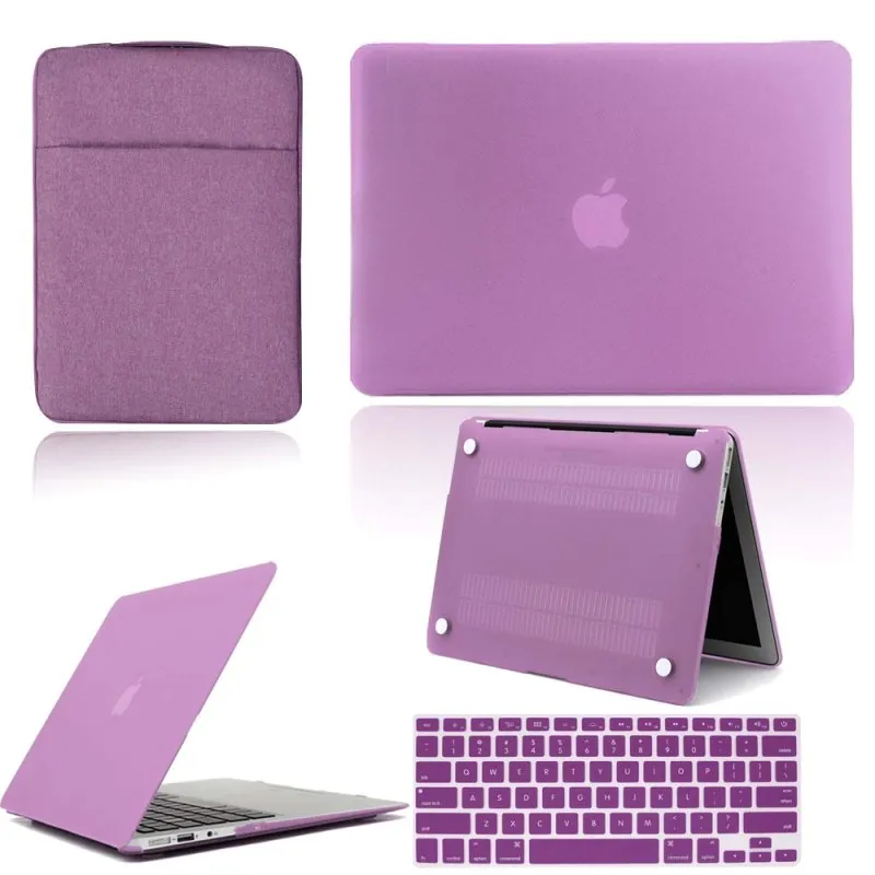 Purple KK&LL Жесткий Чехол для ноутбука+ сумка+ чехол для клавиатуры-Apple MacBook Air Pro retina 11 12 13 15 и Air13/Pro 13 15 Touch Bar - Цвет: Purple