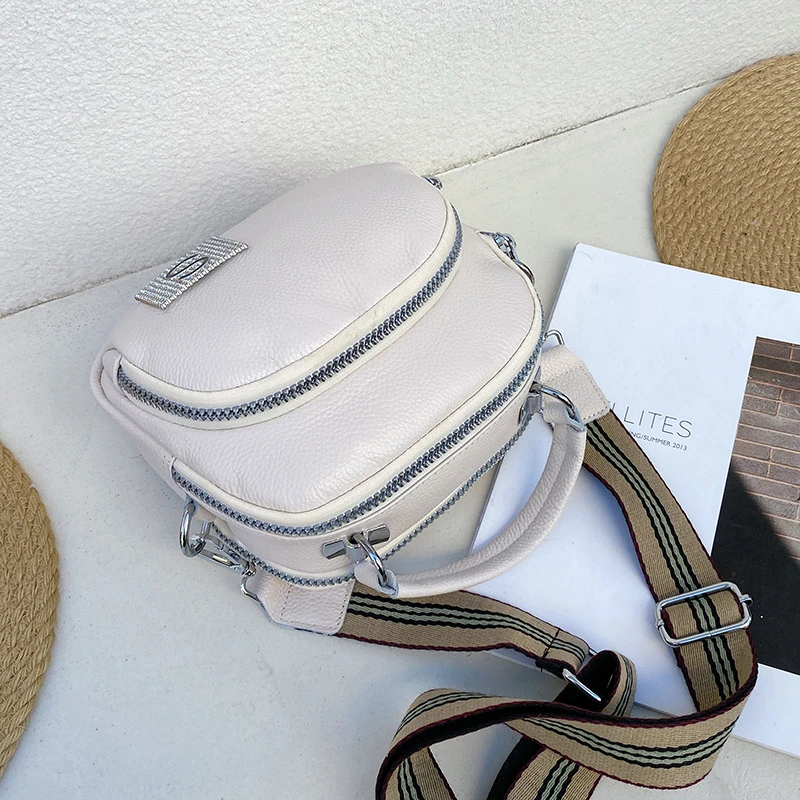 

2021 Fashion Solid Color Soft Cowhide Leather Women's Handbag Roomy Wide Strap Female Shoulder Bag All-match Totes Shoulder Bag