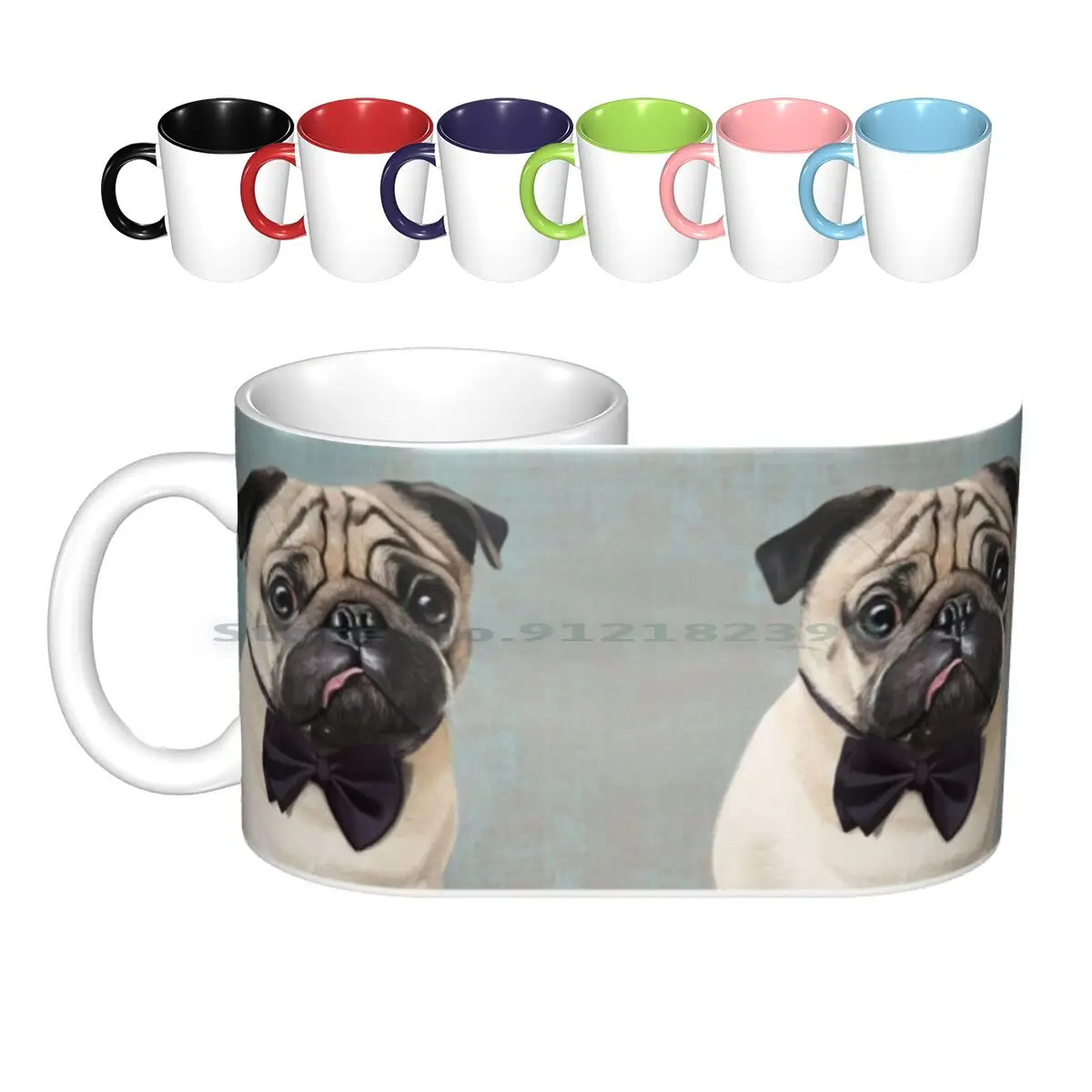 

Керамические кружки Mr Pug, кофейные чашки, кружка для молока и чая, светло-голубой Карлин для собак, милый мопс, искусство, иллюстрация француз...