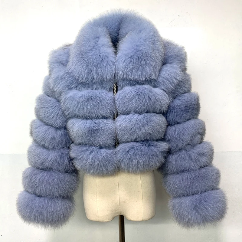 rf1982 Winter Woman's Fashion Short Style Slim Fit Zipper Real Fox Fur Bomber Jacket
