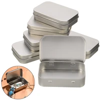 6pcs tin higed lid empty boxes silver flip metal storage box organizer for coin candy keys plain storage cases gadget box